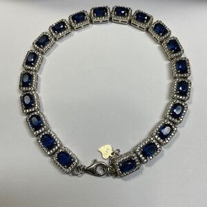 Vintage Sterling Silver Tennis Bracelet with Sapphire Stones. 8 or 8 3/8”